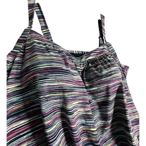 Women's  Tankini Swimsuit Top Sz 18W Lands End Molded Bra Multi Color Stripe - Picture 2 of 8